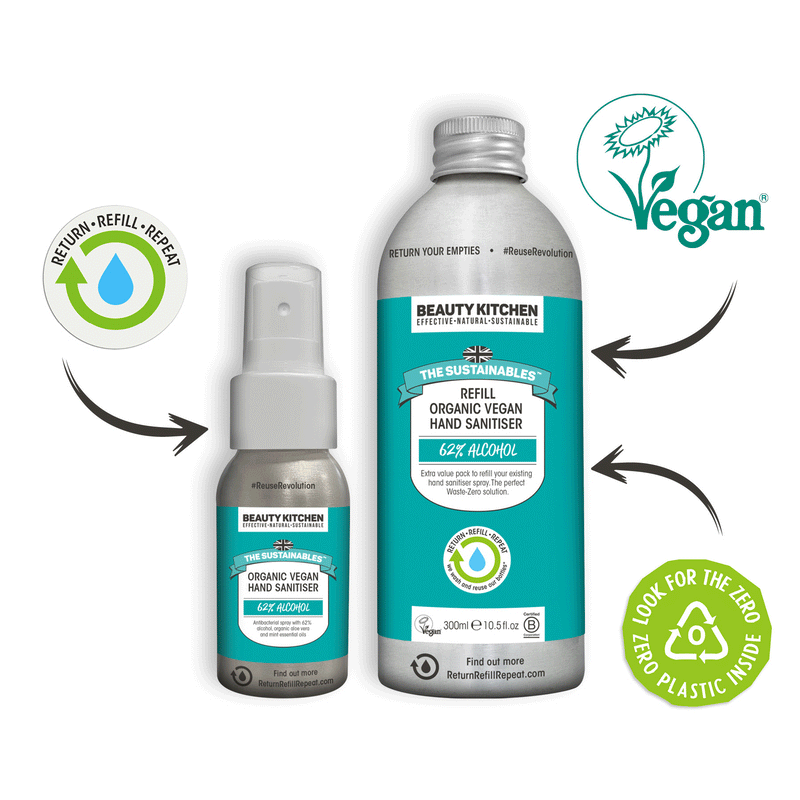 Refill Starter Pack Organic Vegan Hand Sanitiser - 1x 50ml & 1x 300ml